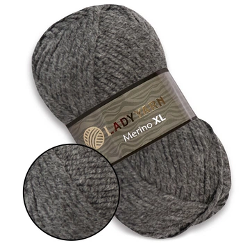 Lady Yarn Merino XL, Серый №23 – толстая зимняя пряжа 100 г / 100 м, 25% шерсть / 75% акрил, для свитеров, кардиганов, шапок и пледов
