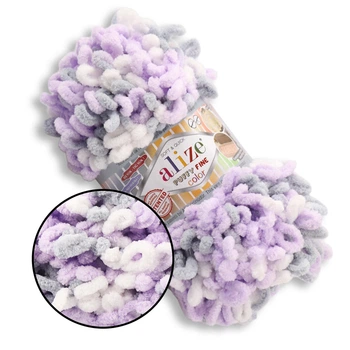 Alize Puffy Fine Color, №6372(100г/14м) плюшевая фантазийная пряжа с готовыми петлями для вязания руками пледа игрушек и балаклавы, Ализе Пуффи Файн