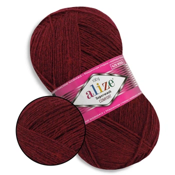 Alize Superwash, Винний №578 - тонка тепла пряжа для шкарпеток і аксесуарів, 100 г/420 м, 75% вовна Superwash/25% поліамід, Алізе Супервош