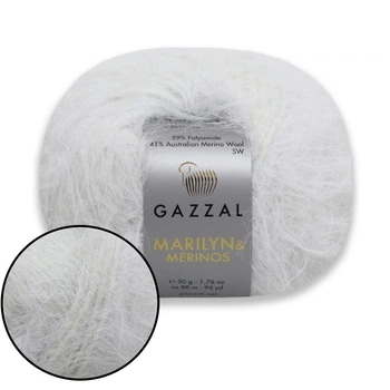 Gazzal Marilyn & Merinos, Молочно-білий №8251 - пряжа з мериноса з поліамідом, 50 г / 88, м для светрів, шапок і кардиганів, Газзал Мерилін Меринос