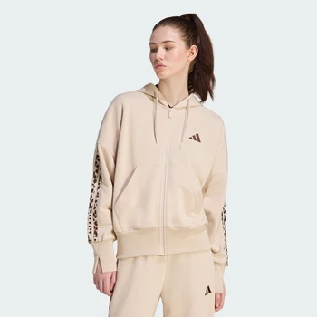 Женская толстовка Seasonal Essentials Animal Print 3-Stripes Full-Zip adidas KH1547 (M) бежевый (4069993191801)