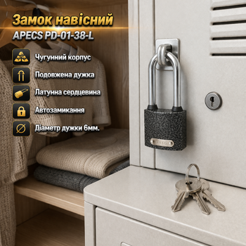 Замок навесной Apecs PD-01-38-L длинная дужка
