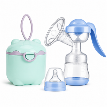 Молоковідсмоктувач Ручний Zimeitu Manual Massag 2в1 соска для годування Блакитний та Контейнер Жабка Бірюзовий n-13531