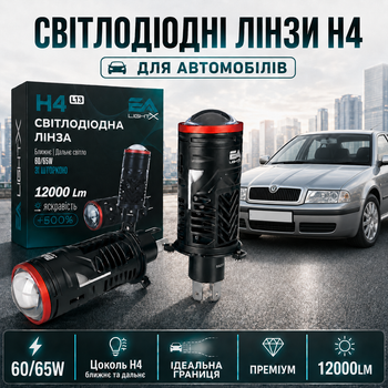 Мини-линзы H4 Bi-LED EA Light X +500% яркости света 60\65W 5500K белое 12V в штатные места без ошибок