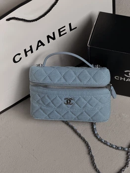 Сумочка женская клатч Chanel LP 26 Vanity mini голубой деним Шанель