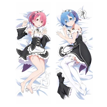 Дакимакура 150х50 см Рем и Рам Жизнь в другом мире Rem and Ram ReZero Подушка с наволочкой двухсторонняя