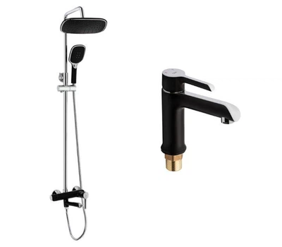 Душевая система + смеситель для раковины Qtap Grand Chrome/Black