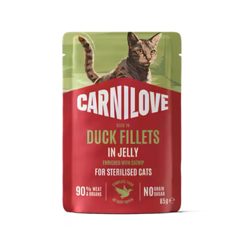 Корм вологий Carnilove Jelly Duck with Catnip Sterilised для стерилізованих котів качка і котяча м'ята в желе 85 г