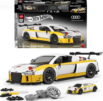 Премиум машинка-конструктор Mattel Brick Shop Hot Wheels Elite Series ’15 Audi R8 LMS 820 деталей (JFT18)
