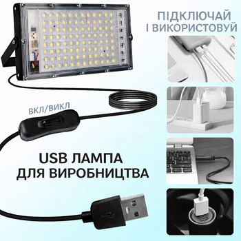 USB LED прожектор від павербанку 144 LED — Автономне світло без розетки
