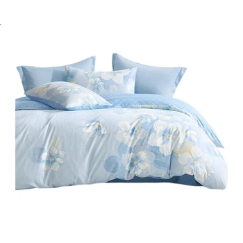 Комплект постельного белья Boyang Home Textile, 4 предмета, пододеяльник из чистого хлопка, простыня, 100% хлопок, для кровати 1,8 м, цвет Qinghe Yue Blue.