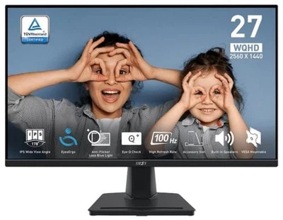 Монітор 27' MSI PRO MP275Q, Black, WLED, IPS, 2560x1440 (16:9), 1 мс, 100 Гц, 300 кд/м², 1300:1, 178°/178°, 2xHDMI/DP, 2x2 Вт, VESA 100x100 мм, Adaptive Sync