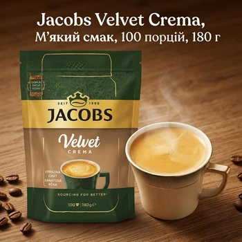 Растворимый кофе Jacobs Velvet Crema 180 г (мягкая упаковка) Кофе Якобс Вельвет Крема 100 порций (импорт)