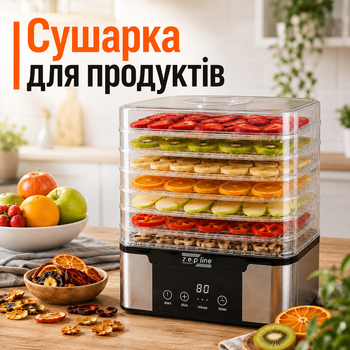 Сушилка для продуктов Zepline ZP-00349 электросушилка для овощей фруктов ягод зелени мяса рыбы с семью ярусами регулировкой температуры 35–80 °C мощностью 1000 Вт