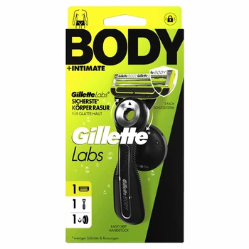 Станок для бритья мужской Gillette Labs Body + Intimate 2 лезвия (1 ручка + 1 сменный картридж + магнитный держатель для душа)