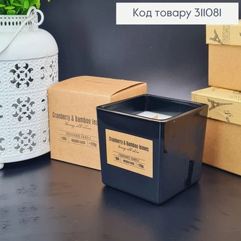 Аромасвечка стакан BISPOL Листья Клюквы и Бамбука с деревянным фитилем 170 г/30 часа