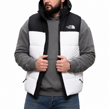 Жилетка чоловіча The North Face біла, тепла демісезонна безрукавка з капюшоном, плащівка, весняна XXXL