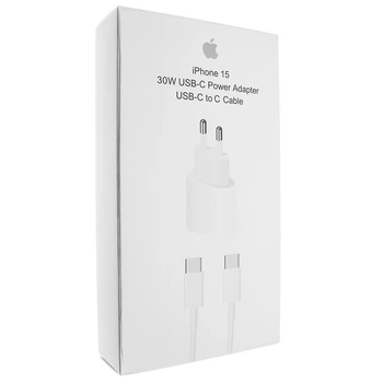 Мережевий зарядний пристрій — адаптер і кабель FoxConn 15 PRO MAX USB-C 30 W + кабель C TO C з лого
