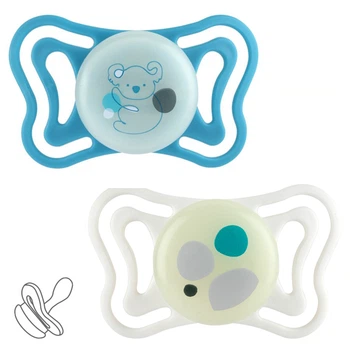 Пустышка Chicco PhysioForma Light, силикон, 16-36 мес., 2 шт., люминесцентная, цвет голубой (71086.40)