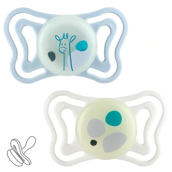 Пустышка Chicco PhysioForma Light, силикон, 2-6 мес., 2 шт., люминесцентная, цвет белый (71088.41)