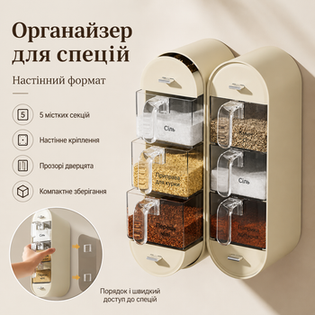 Органайзер настінний для спецій та круп Spice organizer XL-905 на 5 ємностей 27.5х12.3х8.7 см Білий