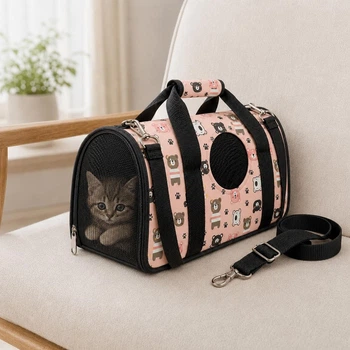 Сумка переноска для кота з вентиляцією, 38x16x25 см (S), Персиковий