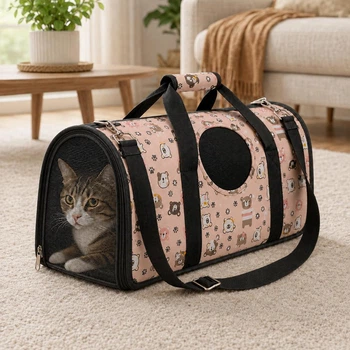Сумка переноска для кота с вентиляцией, 52x21x29 см (L), Персиковый