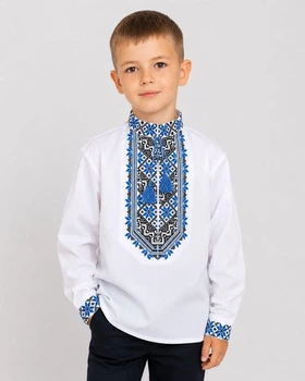 Вишиванка для хлопчиків Козачок Максим 98 білий з синім орнаментом