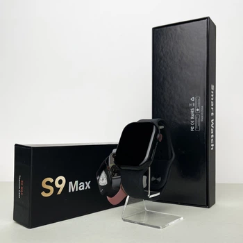 Умные часы Smart S9 Max для взрослых 2.19 дюйма с пульсометром Bluetooth силиконовые Черные