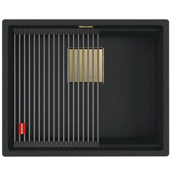 Кухонна мийка Franke KUBUS 2 KNG 110-52 Gold Edition гранітна під стільницю Чорний матовий з Rollmat 125.0755.503