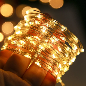Светодиодная гирлянда роса Xmas 10 м на 100 LED с питанием USB и от батареек для новогоднего декора интерьера Теплый белый свет