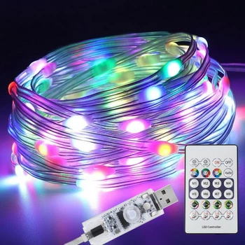 Гірлянда від USB, 20м, 200 LED + Пульт, Мультиколор
