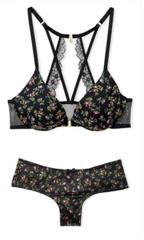 Комплект Victoria’s Secret Le Jardin Print Love by Victoria Front Close Plunge ,Бюстгальтер з push-up+ Cheeky Panty,Чорний з різнобарвним,34B-S