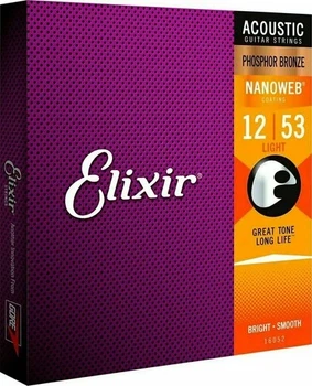 Струны Elixir для электрогитары 16052 Nanoweb Phosphor Bronze Light 12/53