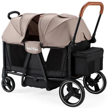 Двомісна дитяча коляска BabyTrold Adventure Чорно-пісочна (5704211727026)