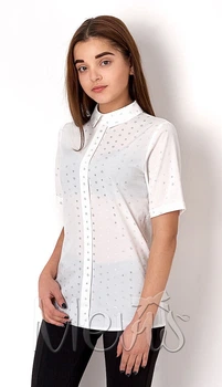 Блузка с коротким рукавом для девочки Mevis Сердечки молочная 2660-03 146