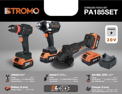 Набор аккумуляторного инструмента STROMO PA185SET (3 АКБ4 2 ЗУ)