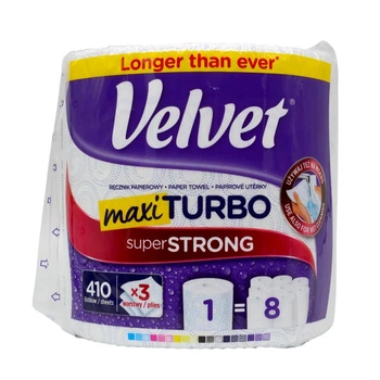 Паперові рушники Turbo 1 рулон 3 шари Velvet 410 відривів