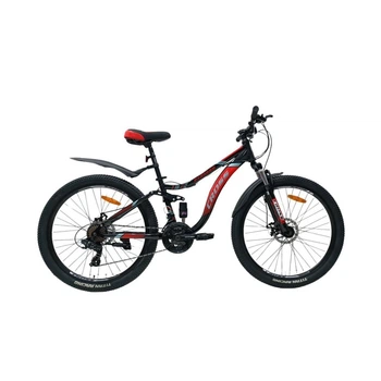 Велосипед горный двухподвесный 26 дюймов Cross Pioneer 2025, рама 14" Черно-красный (26CJS-005032)