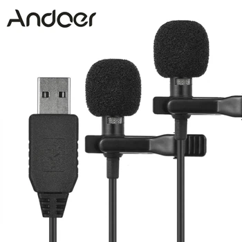 Петличный микрофон Andoer EY-510D USB 2 микрофона 6 м черный