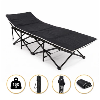 Туристическая раскладушка для отдыха с Mesh-матрасом LEOBRO до 150 кг Black (LB-CC-L1-BLK)