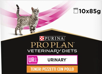 Вологий корм для котів при сечокам’яній хворобі Purina Pro Plan Veterinary Diets UR Urinary з куркою 10×85 г упаковка