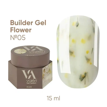 Гель с сухоцветами VALERI Builder Gel Flower 05, светло-желтый, 15 мл