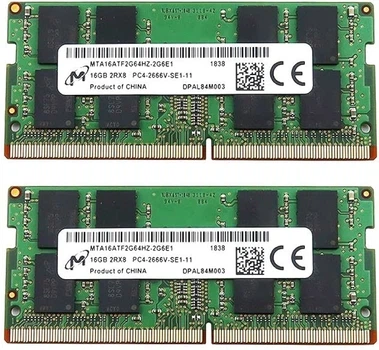 Комплект оперативної пам'яті для ноутбука Micron 32GB (2x16GB) DDR4 2400MHz SO-DIMM 2Rx8 (MTA16ATF2G64HZ-2G3B2)