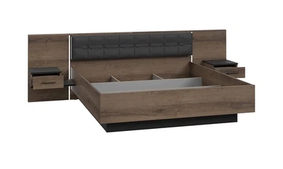 Ліжко двоспальне Bellevue BLQL161B з тумбами ламінована ДСП 160x200 Дуб болотний/Чорний дуб