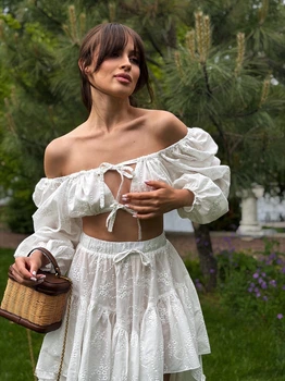 Жіночий костюм із прошви KATE (ліф-топ+асиметрична спідниця) Milirud 42 Бежевий (665-1-ONESIZE)