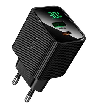 Сетевое зарядное устройство HOCO CS84A Excellent 30W (1USB + 1Type-C) с цифровым дисплеем Black