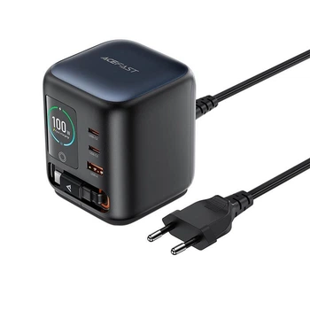 Настольное зарядное устройство ACEFAST Z10 GaN 100W (3xUSB-C + 1xUSB-A) со выдвижным кабелем Type-C и TFT-дисплеем Black