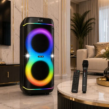 Акустична переносна колонка ZXX 80 Вт 2×8" Bluetooth TWS USB TF FM RGB-підсвітка для караоке Чорна (58O8-XXZ)