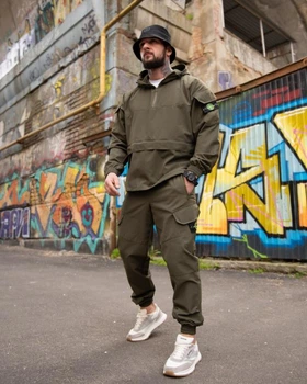 Спортивный костюм-анорак Stone Island из ткани Micro Rip-Stop, анатомический крой, Urban Style Olive S
